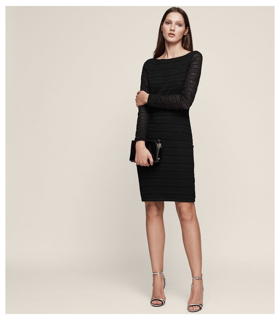 Reiss Denise - Crochet Bodycon Dress in Black, Womens, Size 14