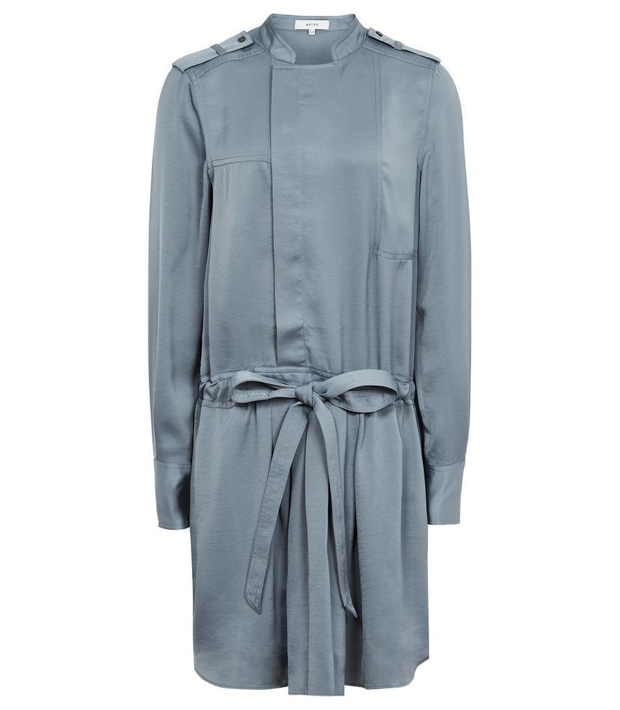 Reiss Eleanor - Satin Shirt Dress in NORDIC BLUE, Womens, Size 14