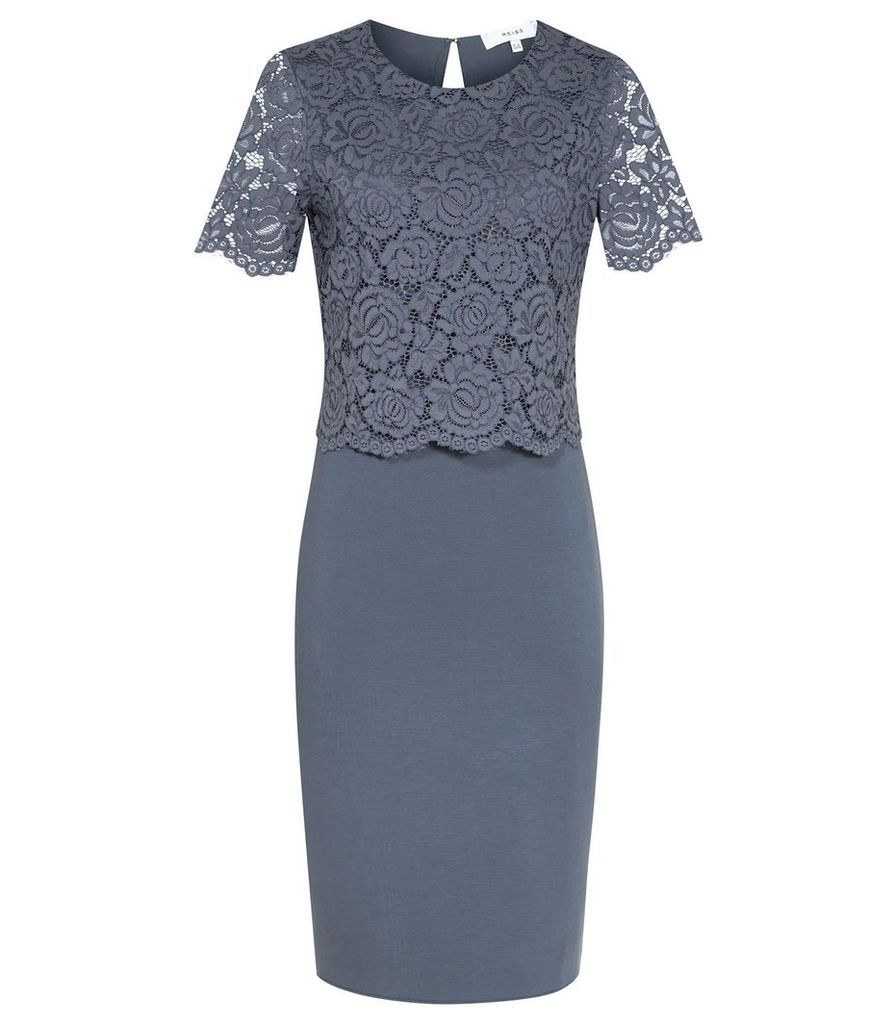 Reiss Darby - Lace And Neoprene Dress in Slate, Womens, Size 4