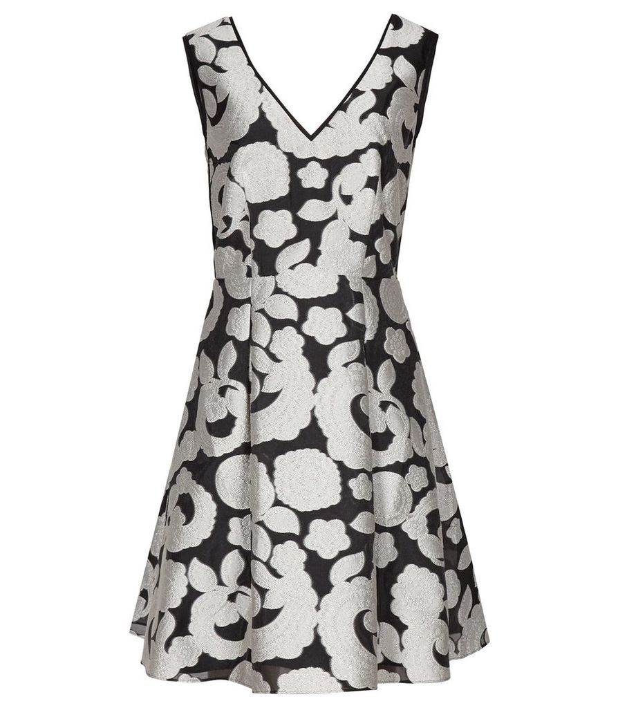 Reiss Miriah - Jacquard Fit And Flare Dress in Black/Offwhite, Womens, Size 4