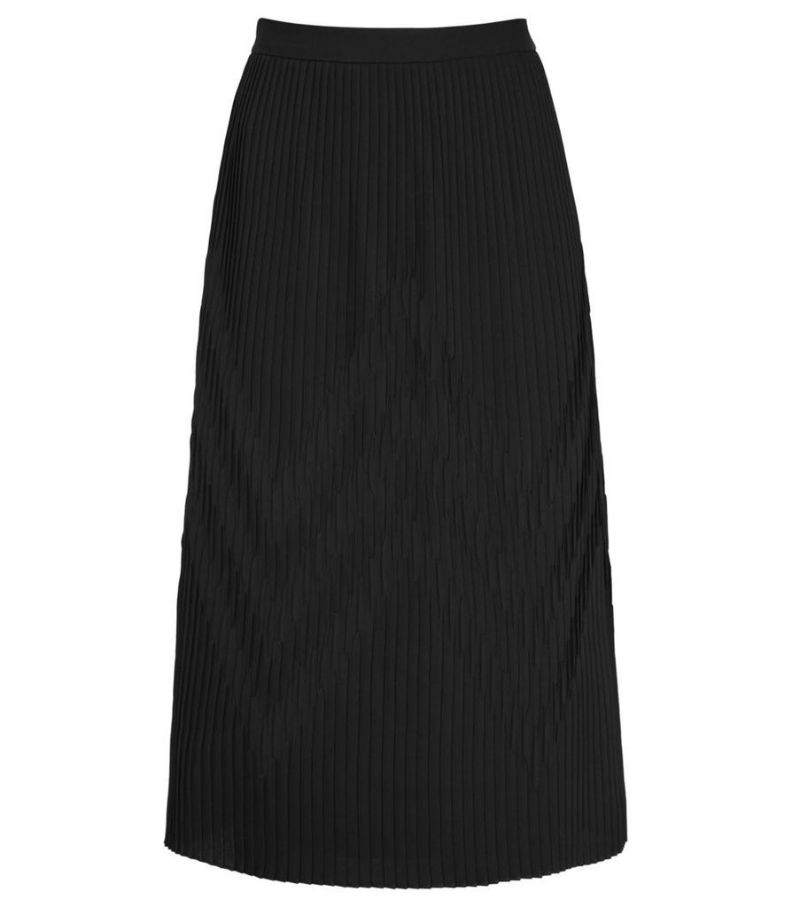 Reiss Trudy - Plisse Midi Skirt in Black, Womens, Size 4