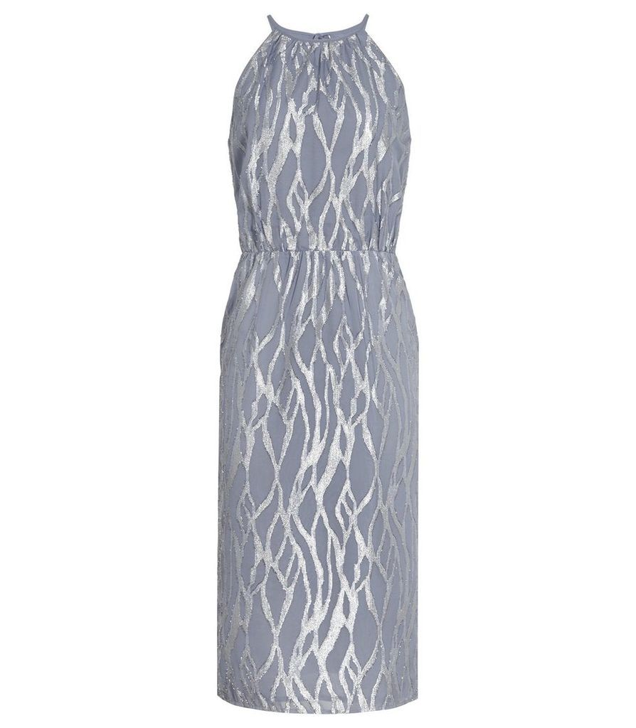 Reiss Cass - Metallic Burnout Dress in Grey/Silver, Womens, Size 8