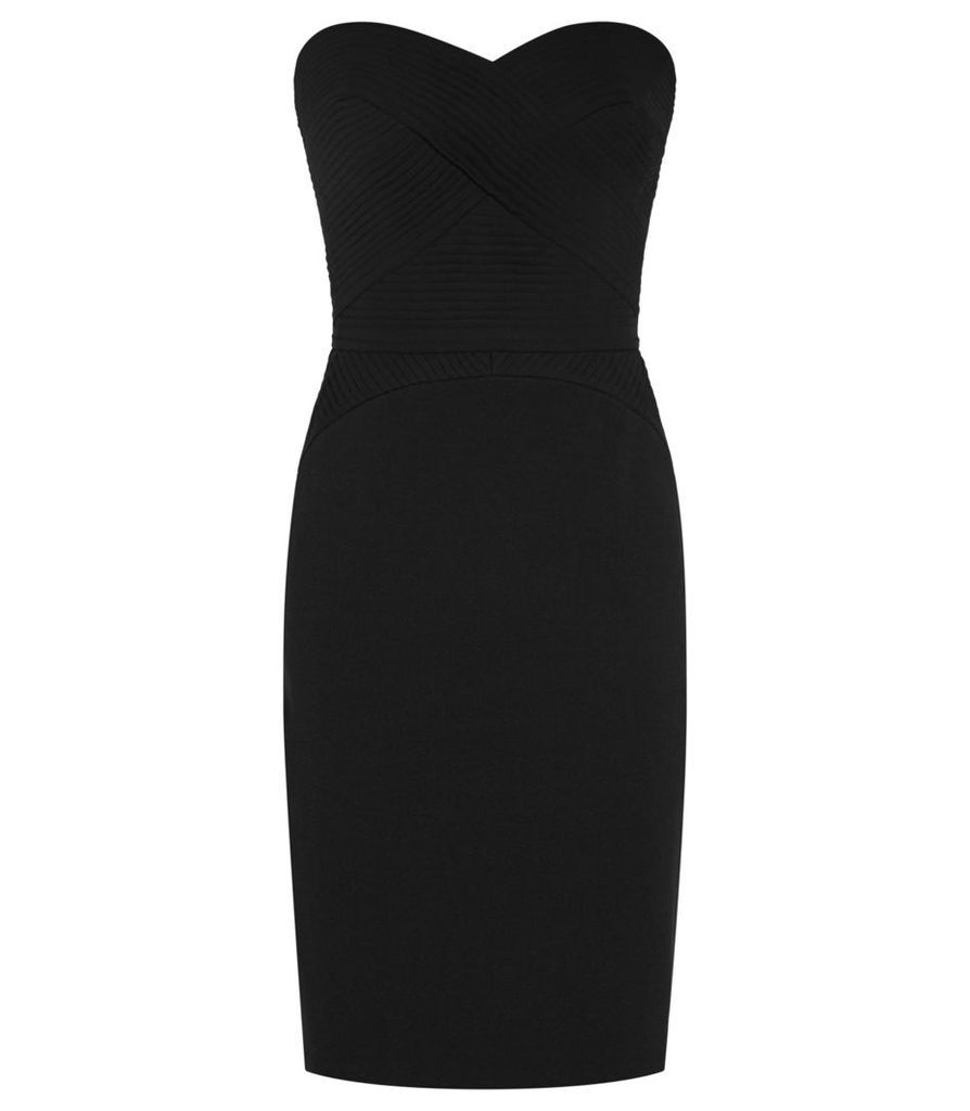 Reiss Sabbia - Strapless Plisse-detail Dress in Black, Womens, Size 8
