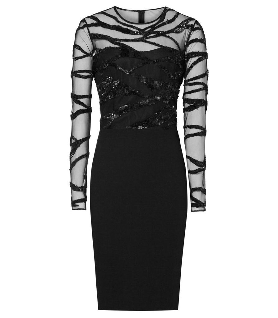 Reiss Rosalin - Embellished Bodycon Dress in Black, Womens, Size 4