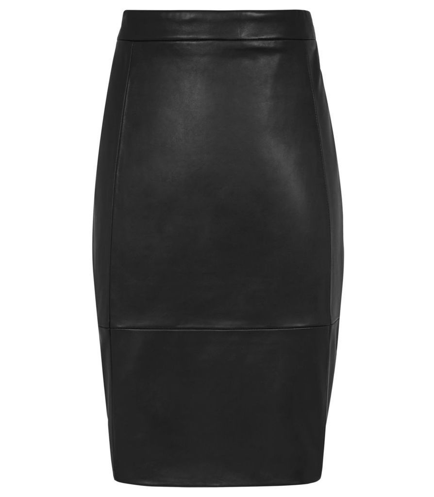 Reiss Olivia - Leather Pencil Skirt in Black, Womens, Size 14