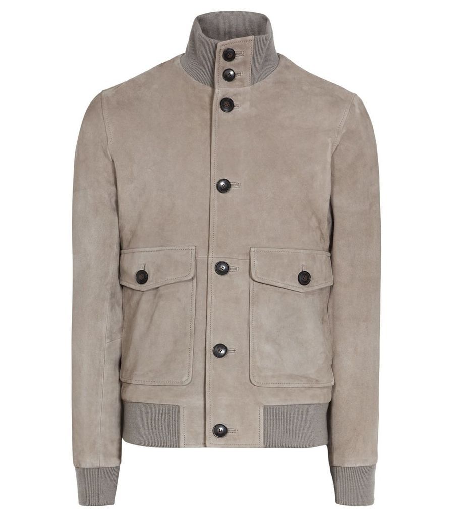 Reiss Connor - Suede Button Jacket in Stone, Mens, Size XXL