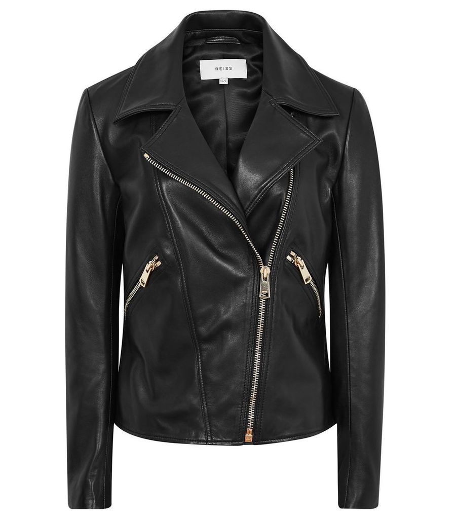 Reiss Drew - Zip-up Leather Jacket in Black, Womens, Size 14