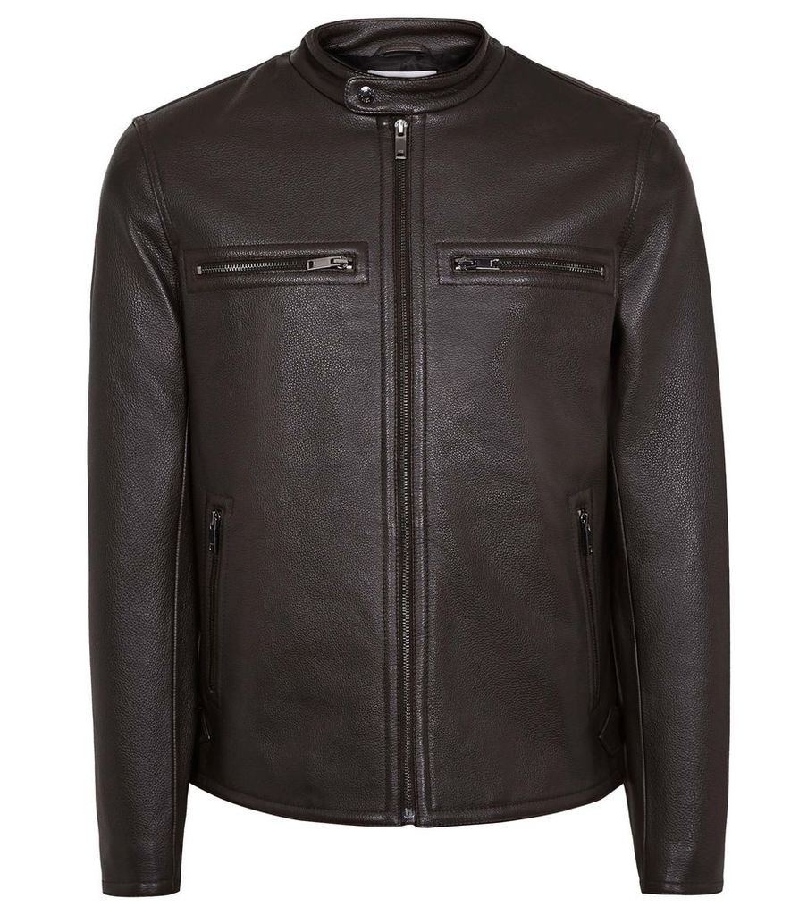 Reiss Sunset - Leather Jacket in Brown, Mens, Size XXL