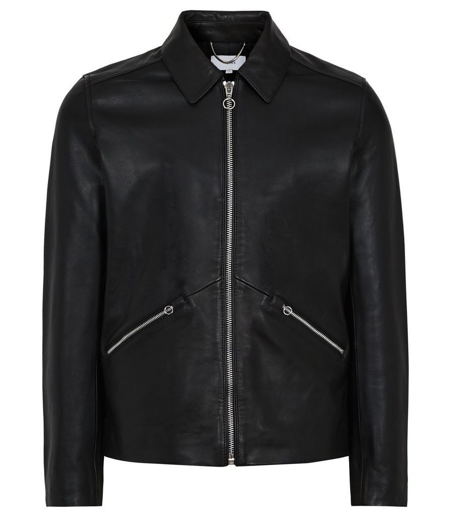 Reiss Hudson - Leather Jacket in Black, Mens, Size XXL