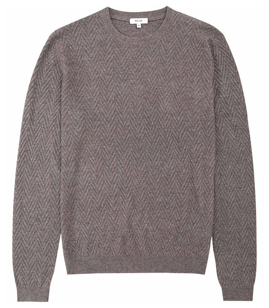 Reiss Avons - Chevron Cable Knit Jumper in Taupe, Mens, Size XXL