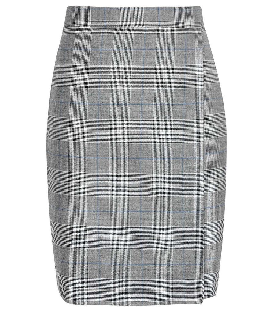 Reiss Joss Skirt - Checked Tailored Pencil Skirt in Grey, Womens, Size 14
