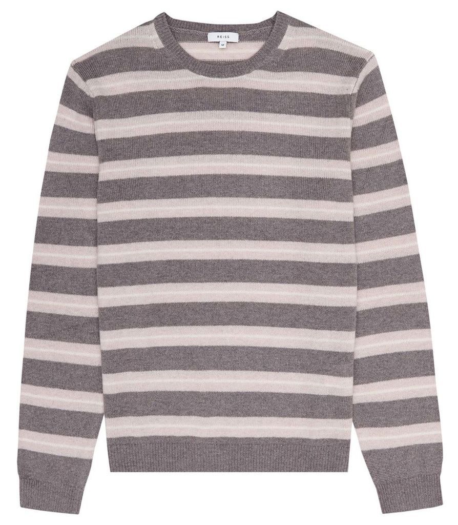 Reiss Cowdry - Striped Crew Neck Jumper in Taupe, Mens, Size XXL