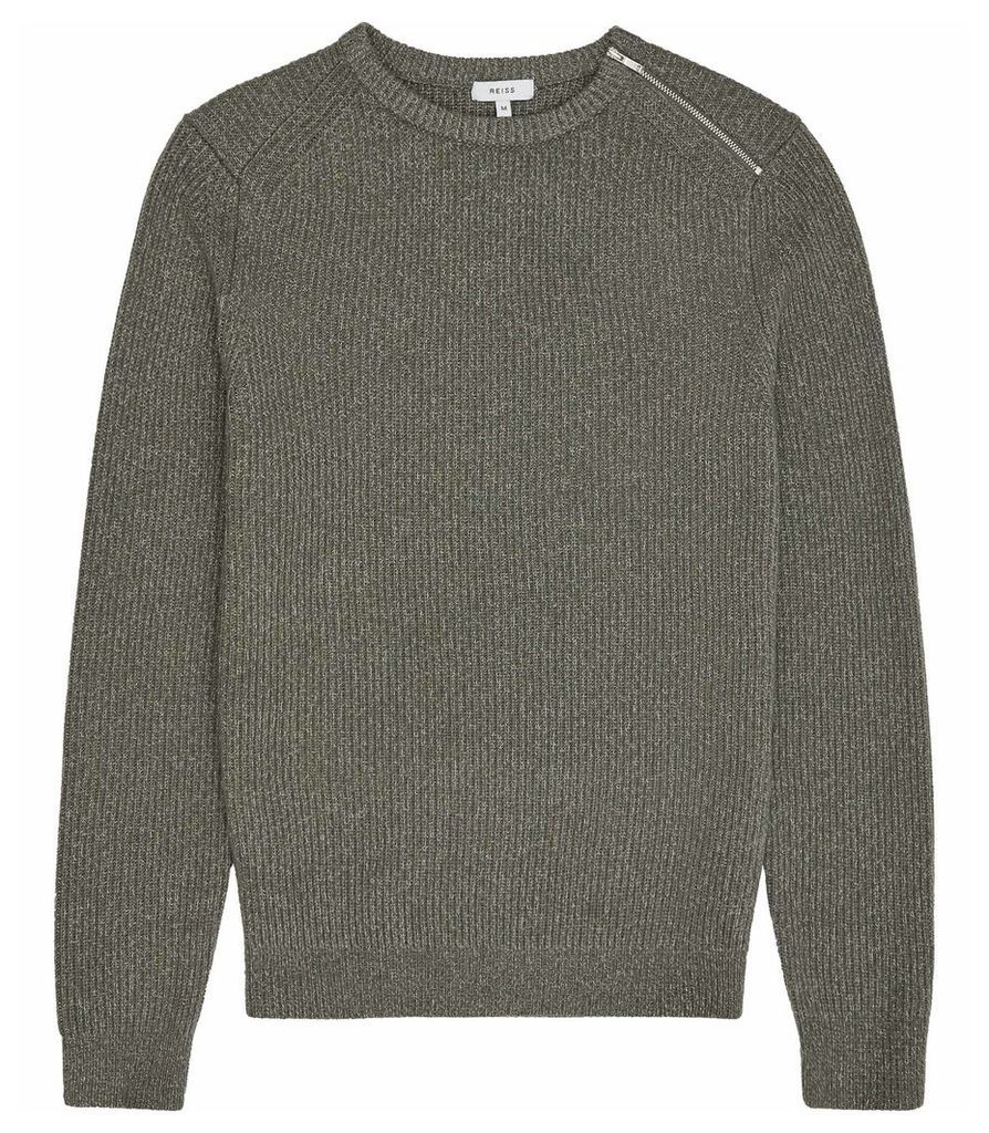 Reiss Morgan - Ribbed Crew Neck Jumper in Sage, Mens, Size XXL