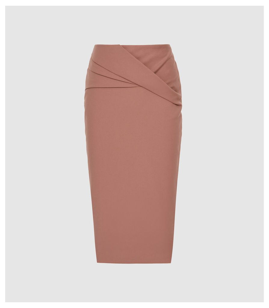Reiss Icia - Pleat Front Jersey Pencil Skirt in Mink, Womens, Size 14