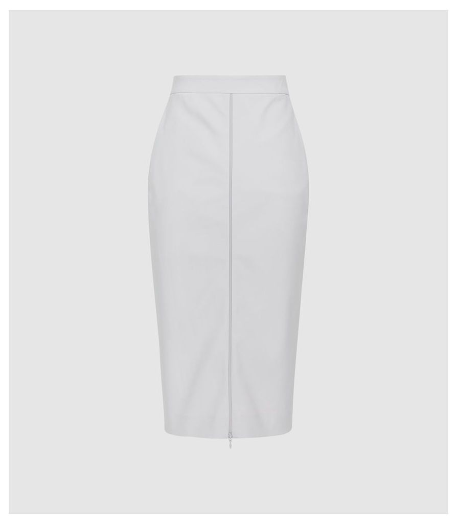 Reiss Hari - Zip Front Pencil Skirt in Stone, Womens, Size 14