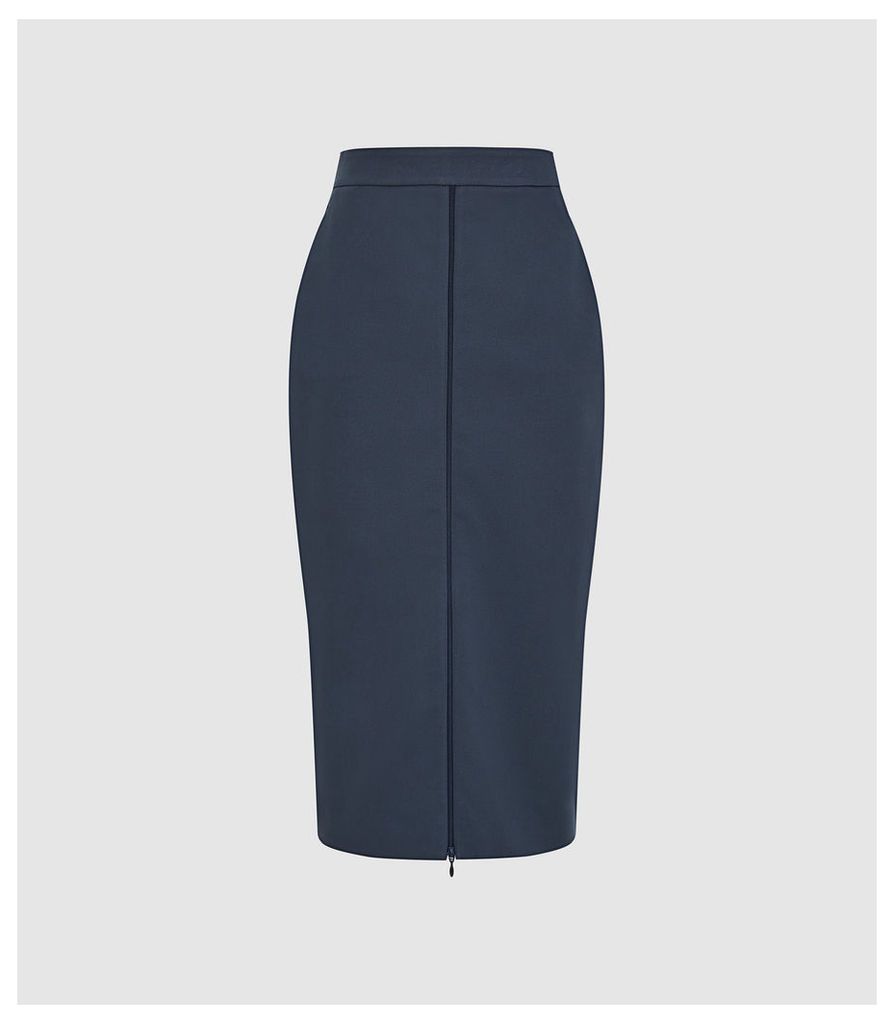 Reiss Hari - Zip Front Pencil Skirt in Navy, Womens, Size 14