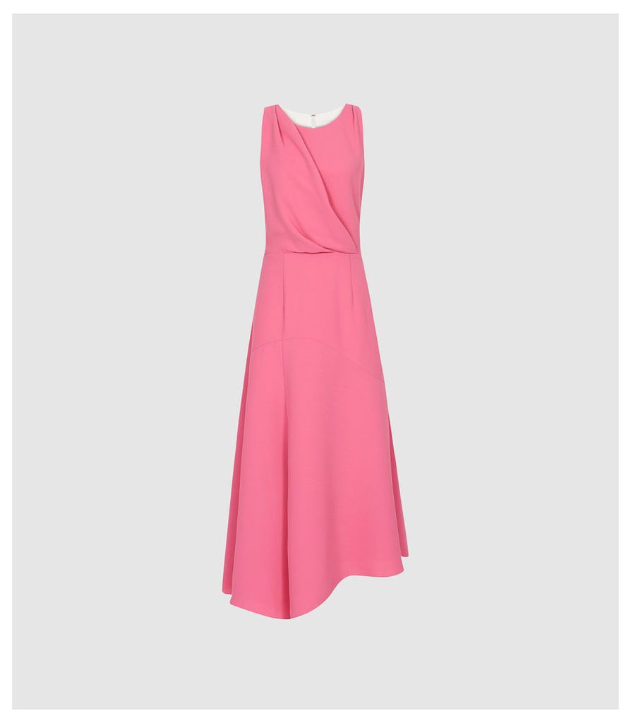 Reiss Cheyenne - Bow Detail Midi  Dress in Pink, Womens, Size 16