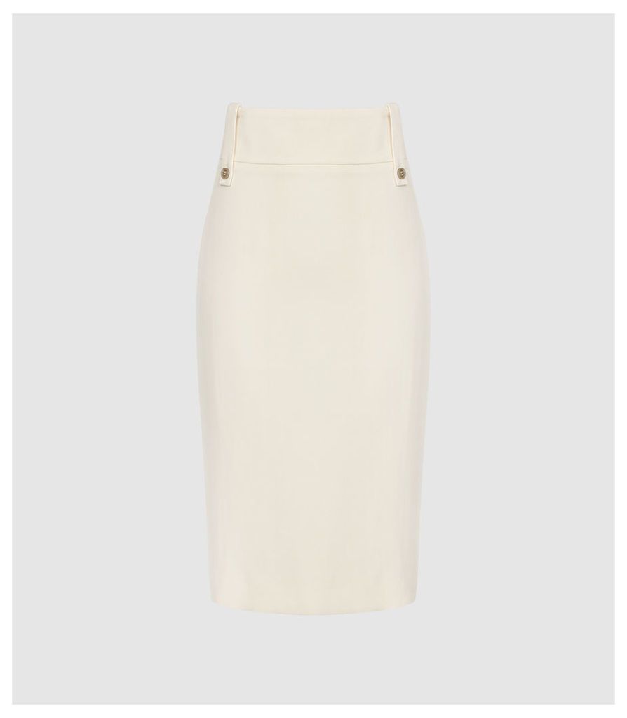 Reiss Lennox Skirt - High Waisted Skirt in Off White, Womens, Size 14