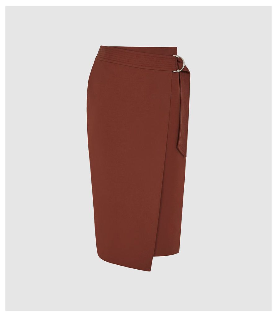 Reiss Larkby - Wrap Front Midi Skirt in Rust, Womens, Size 14