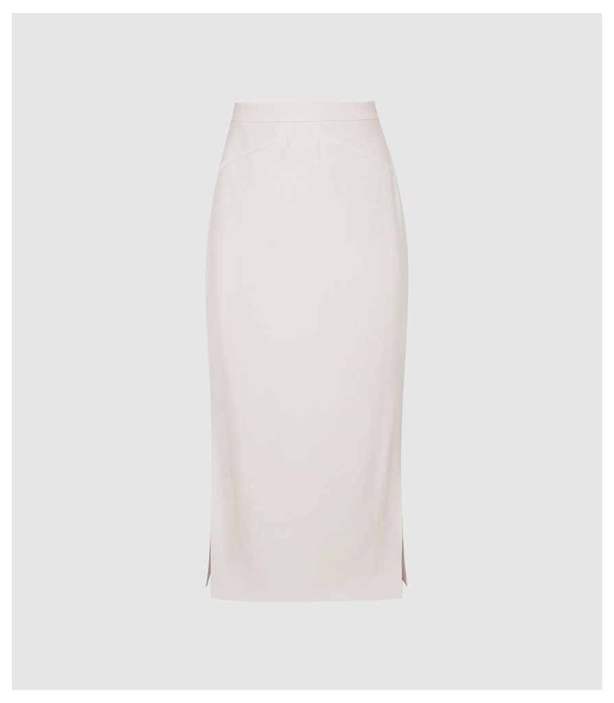 Reiss Roxanne - Side Split Pencil Skirt in Ivory, Womens, Size 14