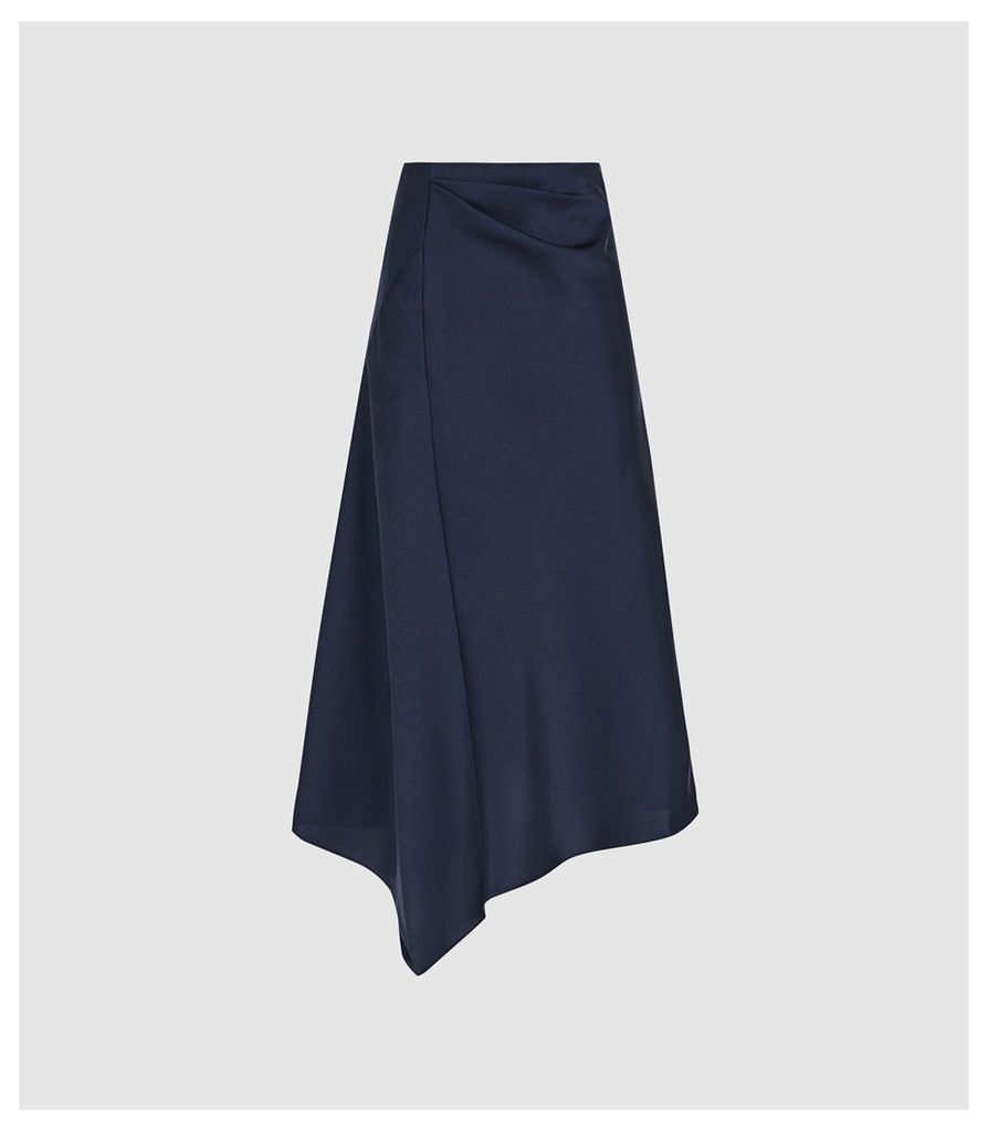 Reiss Aspen - Satin Slip Skirt in Navy, Womens, Size 14