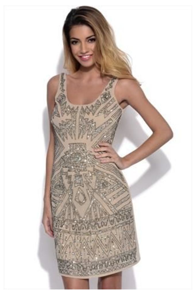 Luxe Beige Embellished Dress