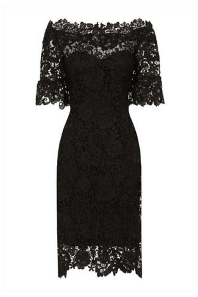 Black Floral Crochet Lace Bardot Dress