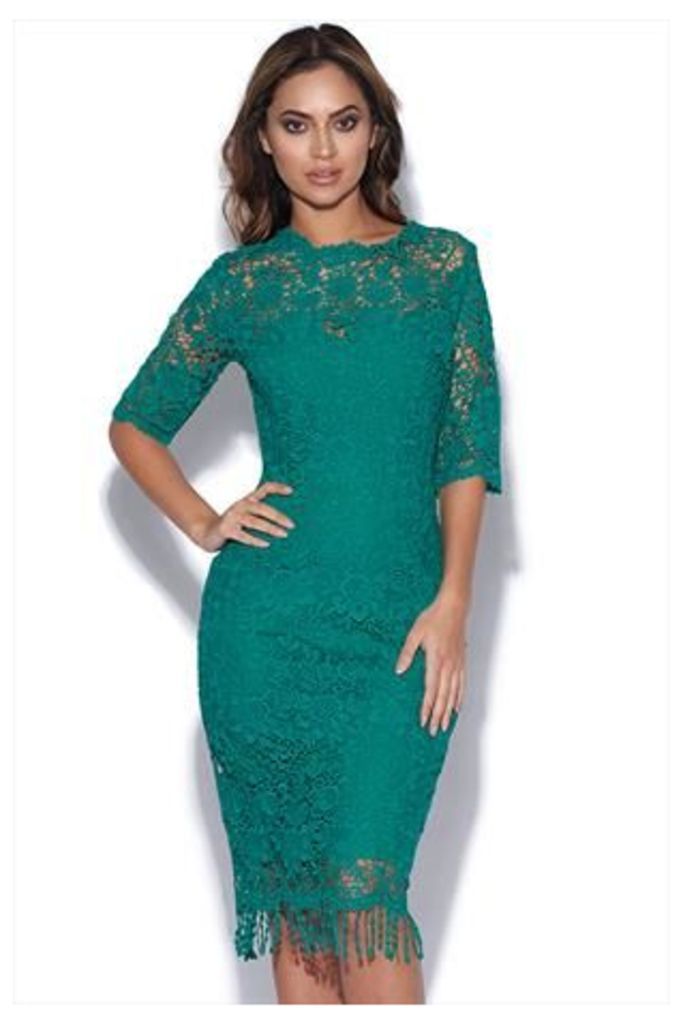 Jade Crochet Lace Dress With High Neck