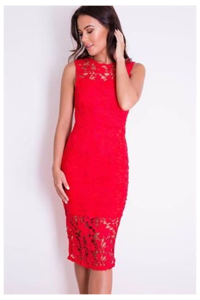 Red Crochet Lace Bodycon Dress