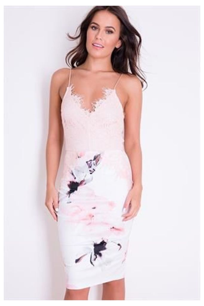 Contrast Lace Top Dress with floral skirt