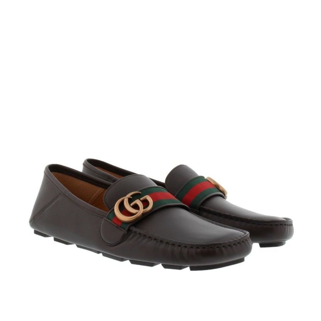 Gucci Loafers & Slippers - Velvety Calf Leather Loafers Cocoa/Verde/Rosso - in brown - Loafers & Slippers for ladies