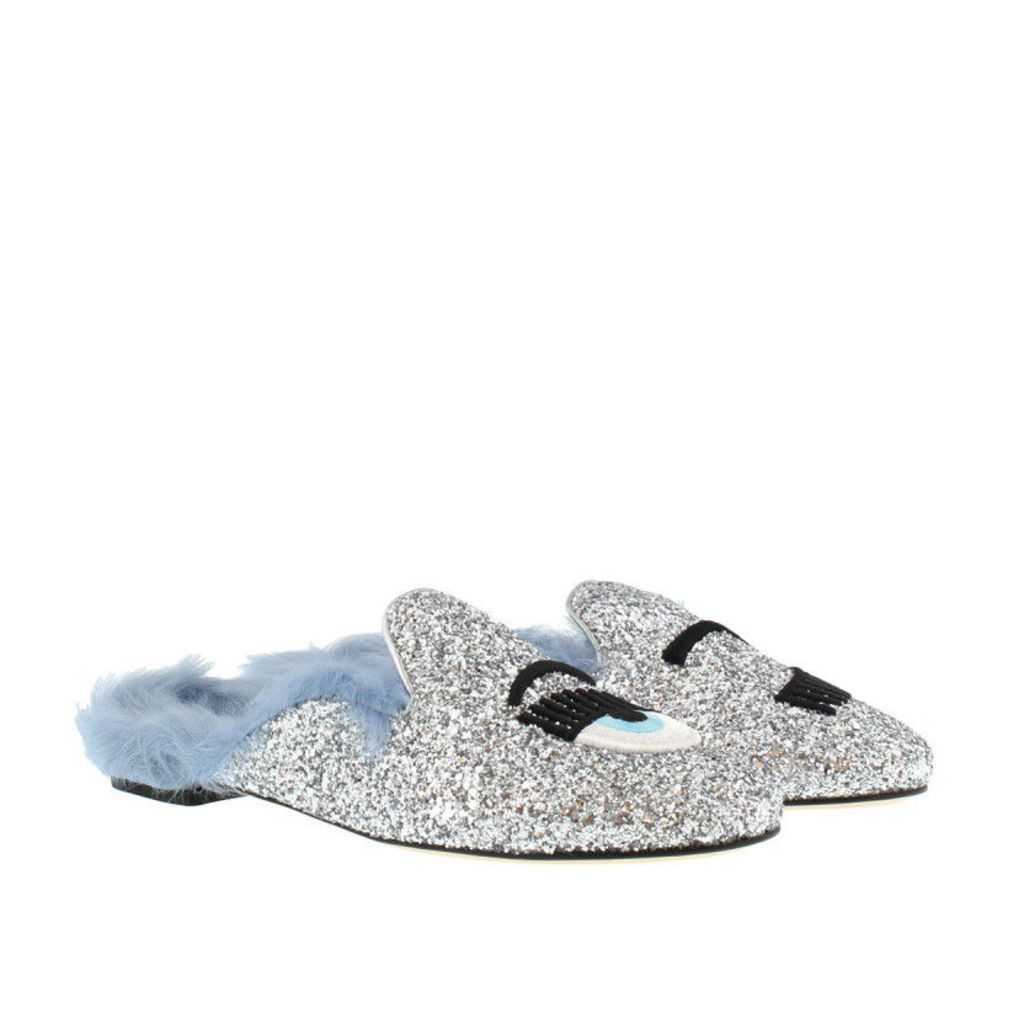 Chiara Ferragni Loafers & Slippers - Sabot Fur Silver Glitter - in blue, silver - Loafers & Slippers for ladies