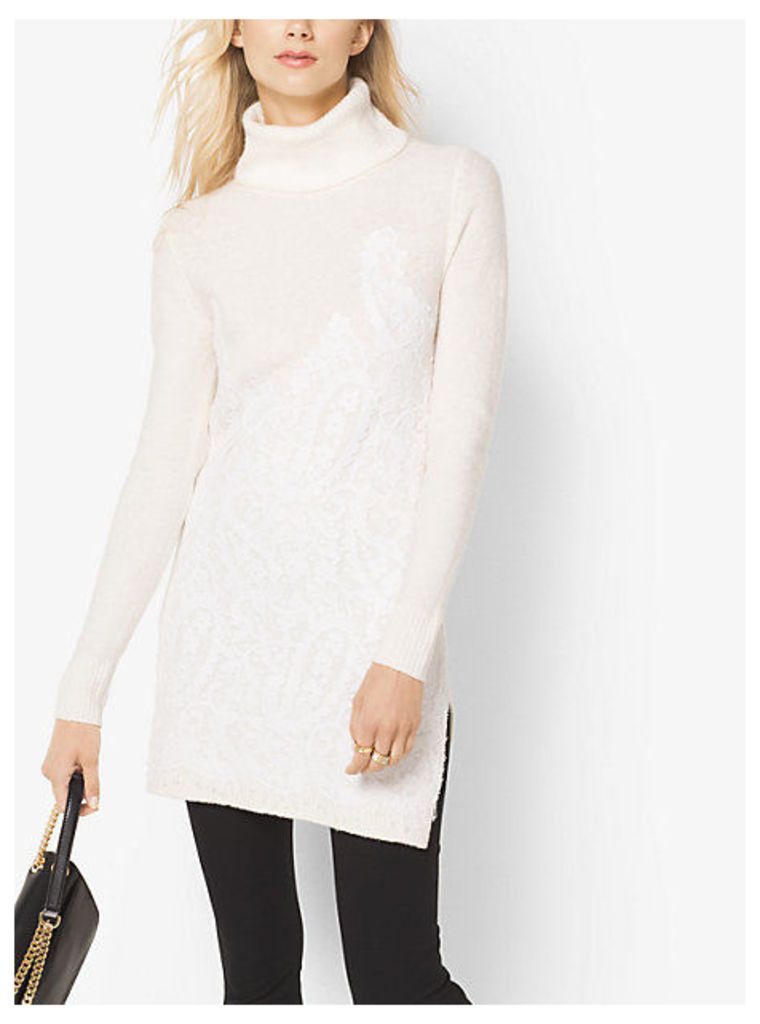 Lace-Embroidered Turtleneck Tunic