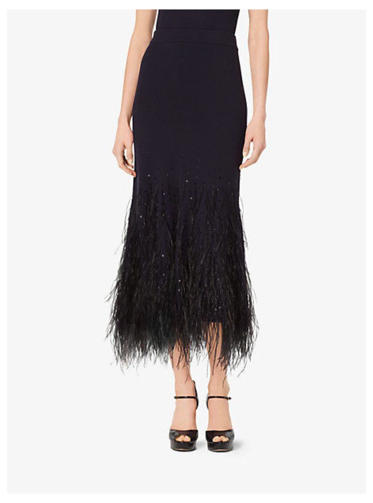 Feather-Embroidered -Cashmere Trumpet Skirt