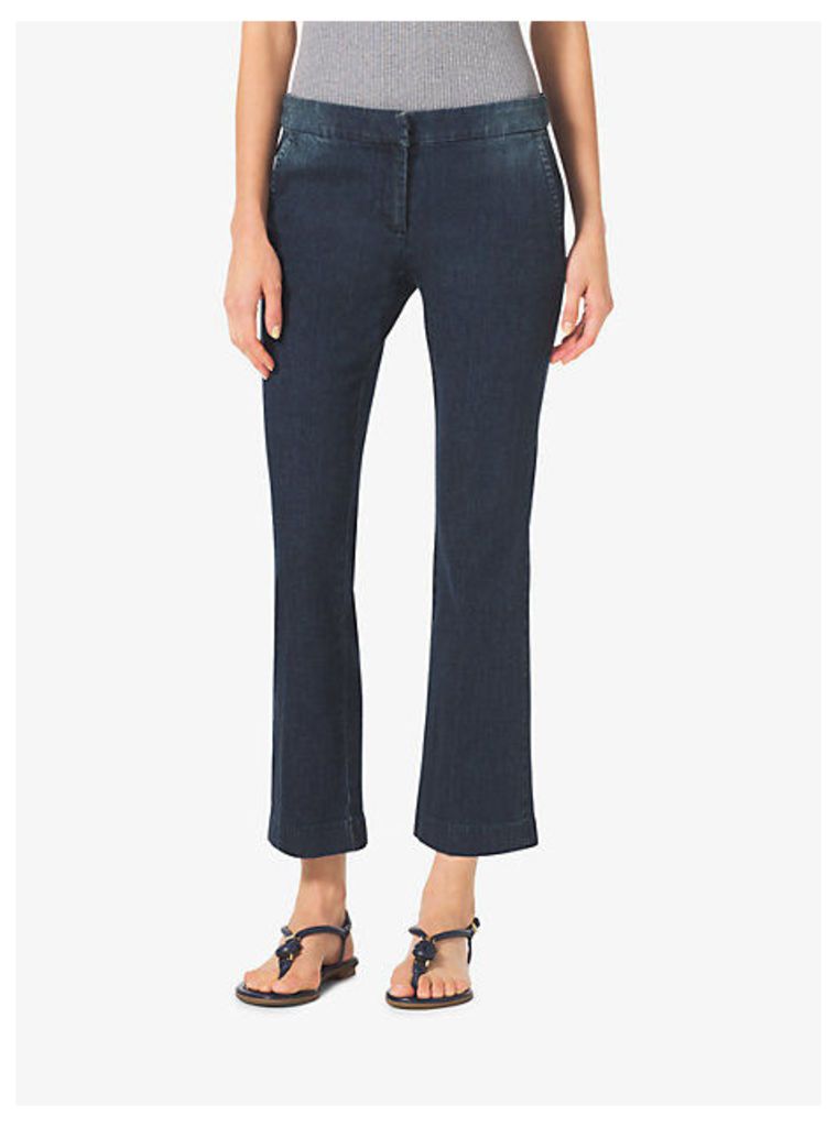 Denim Cropped Flare Trousers