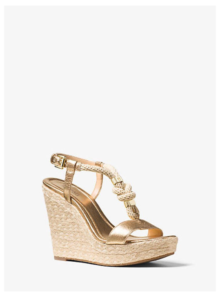 Holly Rope-Trim Metallic Leather Wedge