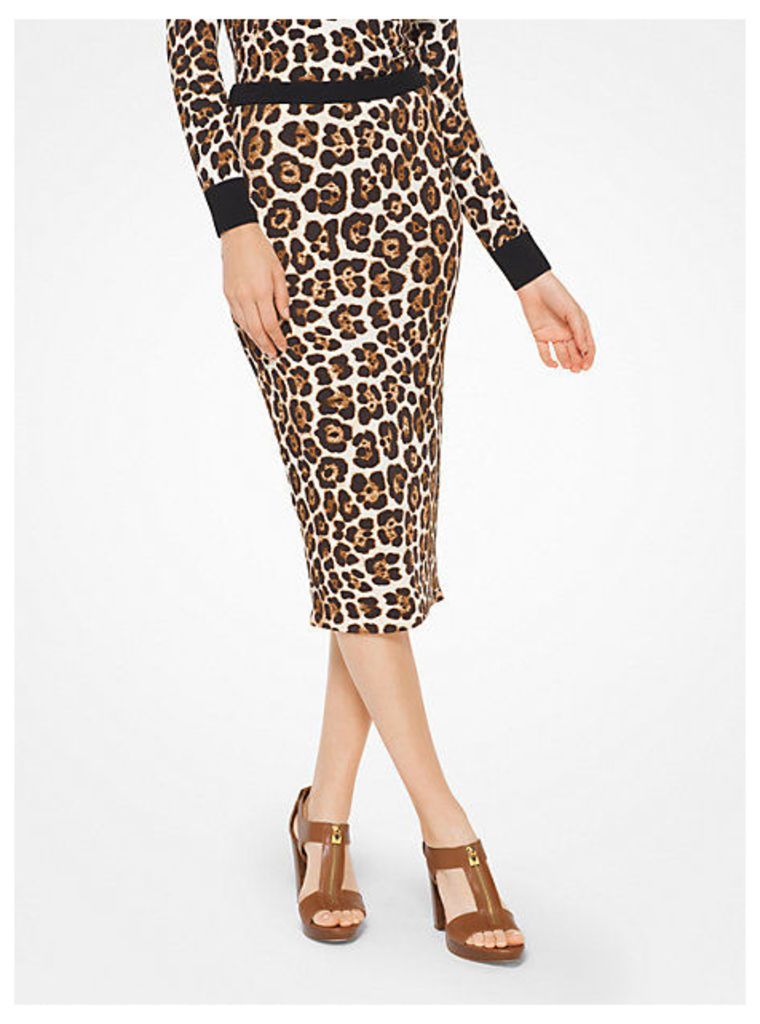 Leopard Stretch-Knit Pencil Skirt
