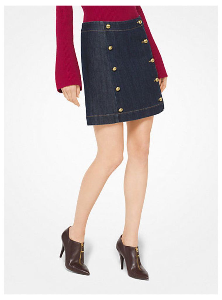 Button-Front Denim Mini Skirt
