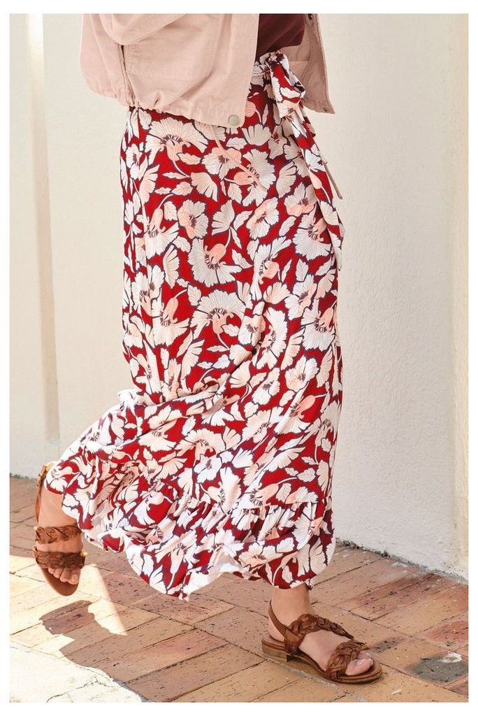 Womens Next Floral Ruffle Detail Skirt -  Red