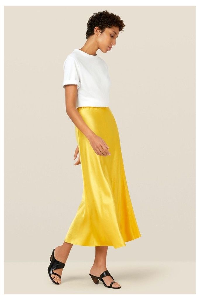 Womens Finery London Yellow Alberte Satin Midi Skirt -  Yellow