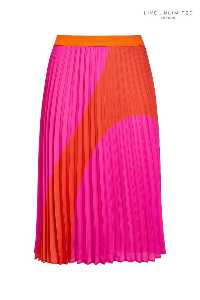 Womens Live Unlimited Red/Pink Spot Pleated Skirt -  Pink