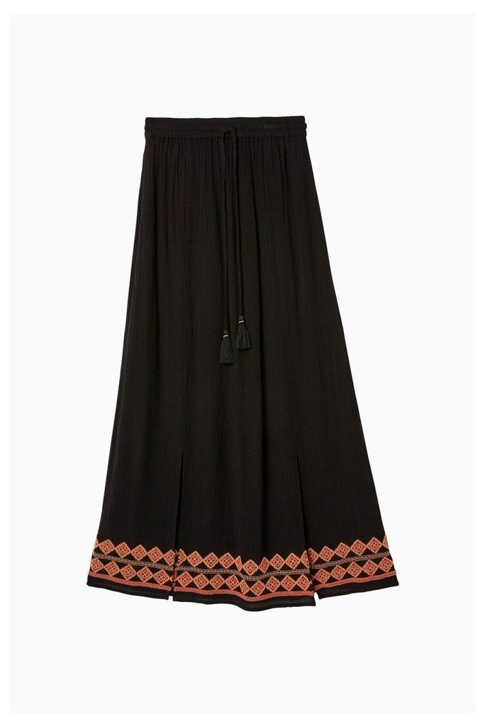 Womens FatFace Black Shoreham Embroidered Maxi Skirt -  Black