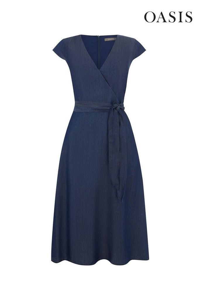 Womens Oasis Blue Belted Midi Dress -  Blue