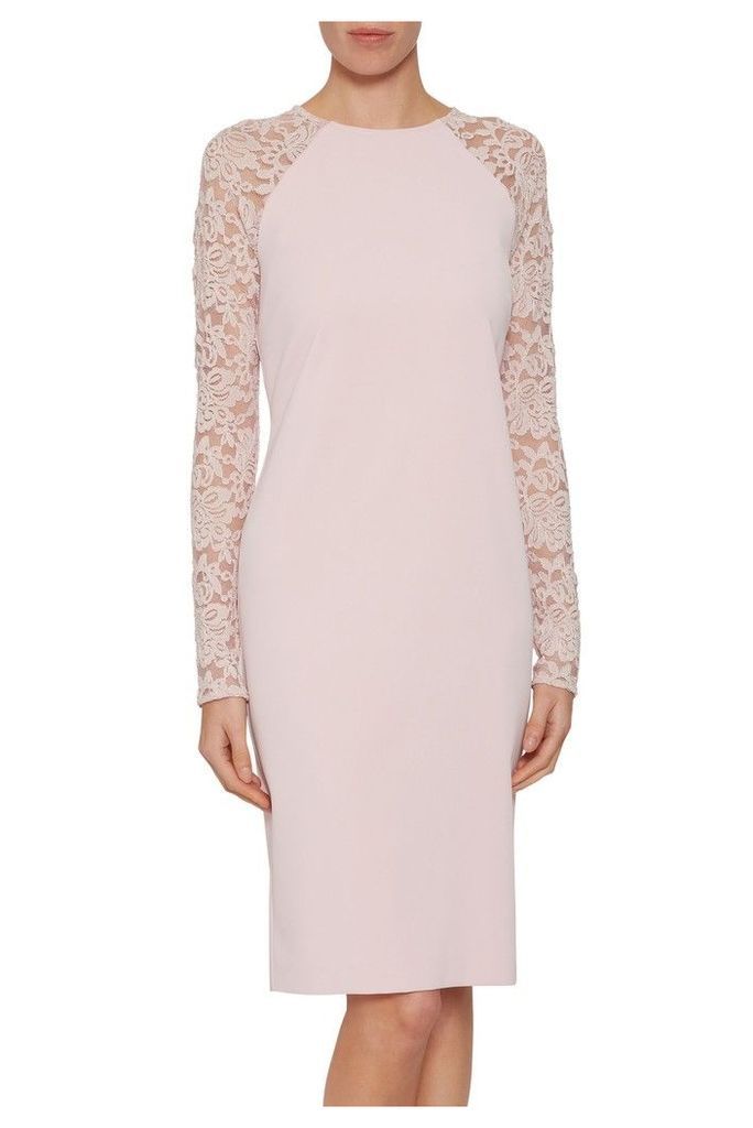 Womens Gina Bacconi Pink Tristine Crepe Dress With Lace Sleeve -  Pink