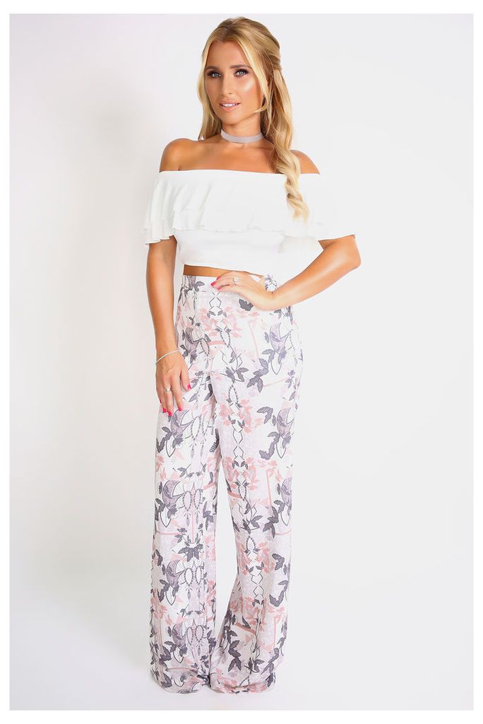 White/pink Pants - Billie Faiers Floral Geo Print High Waisted Palazzo Pants