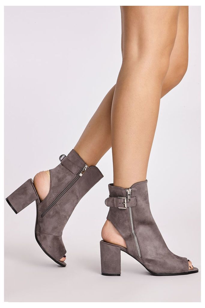Grey Boots - Serin Grey Faux Suede Peeptoe Ankle Boots