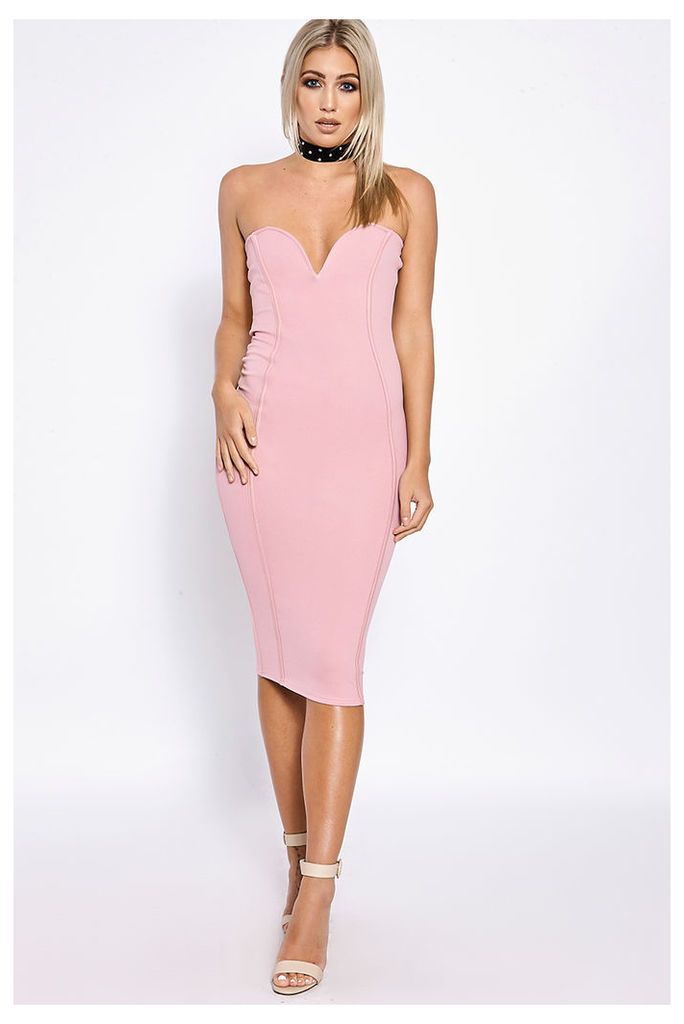 Pink Dresses - Seraphina Pink Seam Detail Plunge Midi Dress