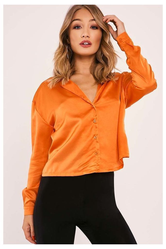 Orange Shirts - Monia Burnt Orange Satin Shirt