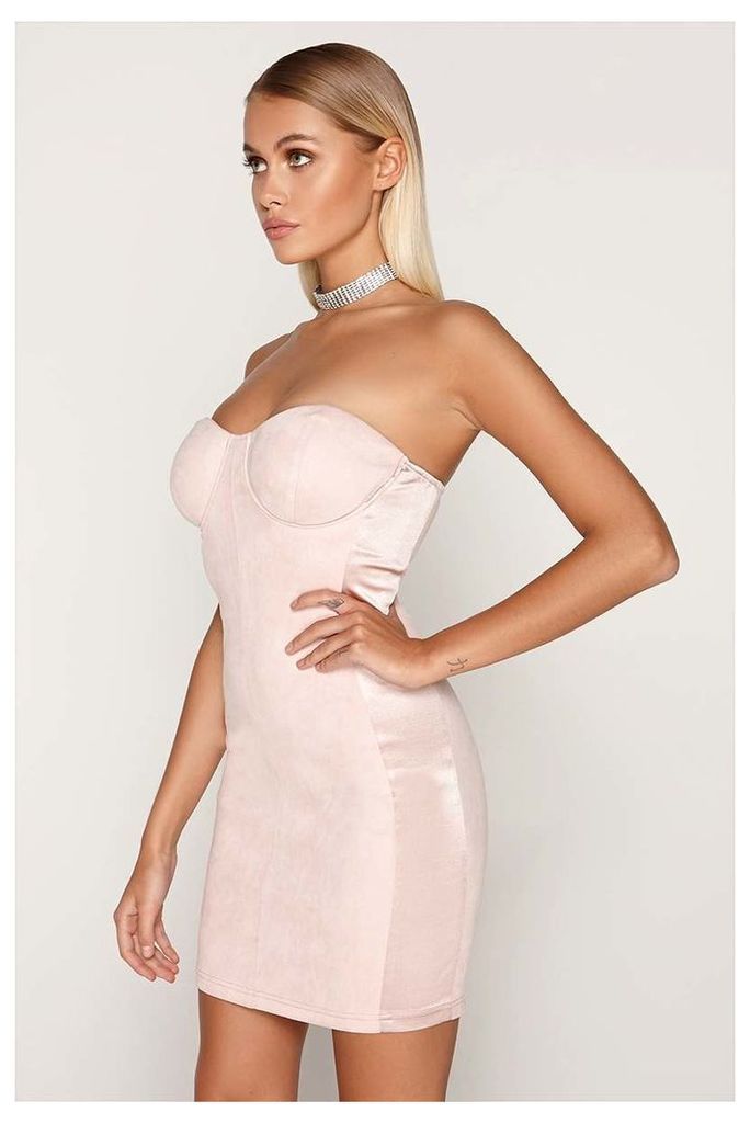 Pink Dresses - Tammy Hembrow Pink Suede Satin Side Panel Bandeau Dress