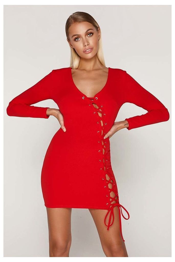 Red Dresses - Tammy Hembrow Red Lace Up Mini Dress